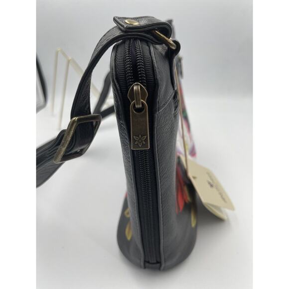 Anuschka Hand Painted Leather Top to Side Zip Crossbody Bag-Dreamy Blossoms-NWT - Picture 4 of 13